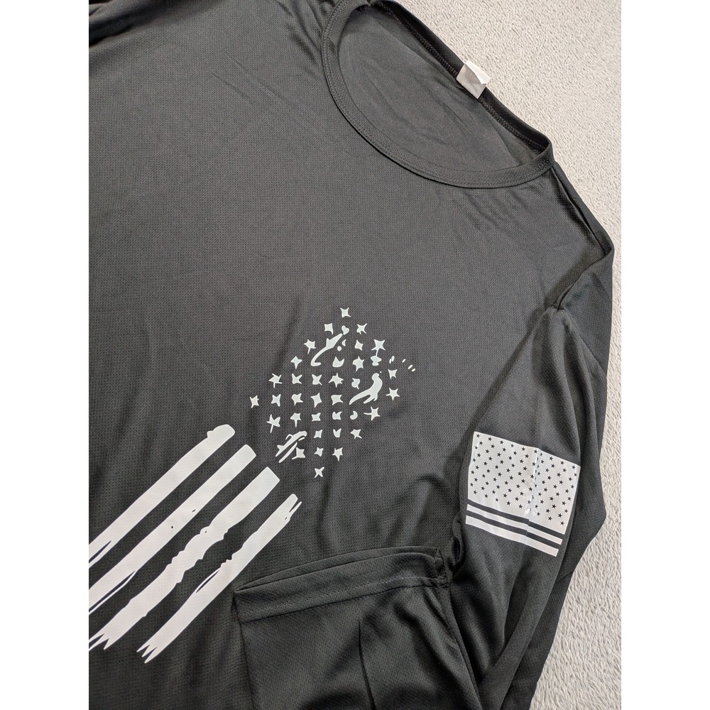 JELL-SL Mens Black Distressed American Flag Long Sleeve Performance Shirt XXL